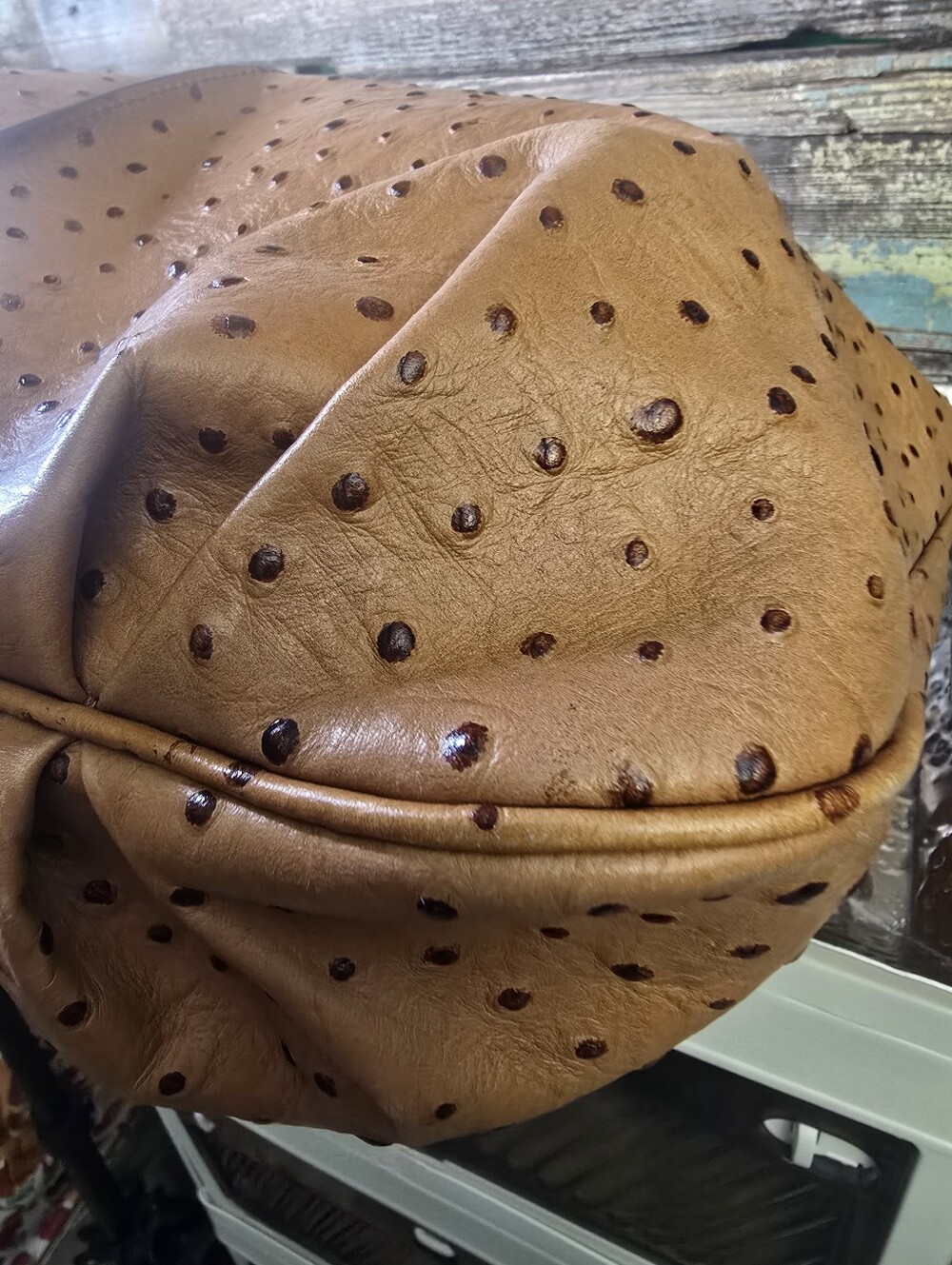 G.I.L.I. Ostrich Embossed Leather Hobo Bag With Tassel, Like New - Picture 5 of 11
